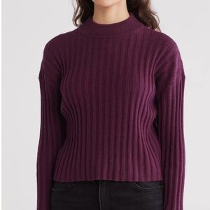 NWT Madewell Women's Plum Burgundy Ribbed Wool blend cropped mock neck sweater M